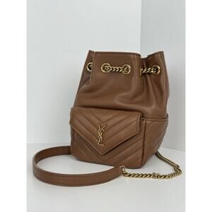 Saint Laurent Joe Nano Bucket Bag Brown Matelassé Leather with Gold Hardware C-6